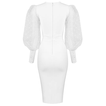 Puff Long Sleeve Midi Dress V8445