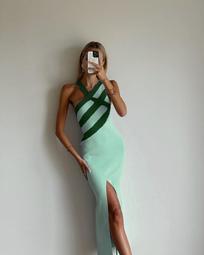 Striped Asymmetric Midi Dress Green HV8411