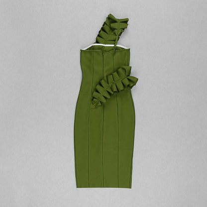Ruffle One Shoulder Midi Dress  HV7842