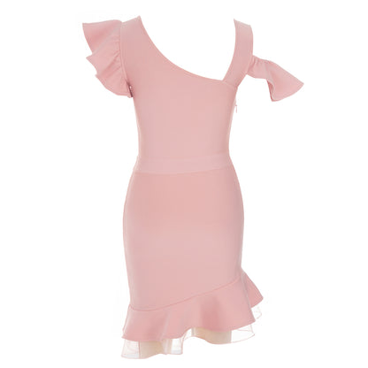 Ruffle Detail Dress Pink V9012