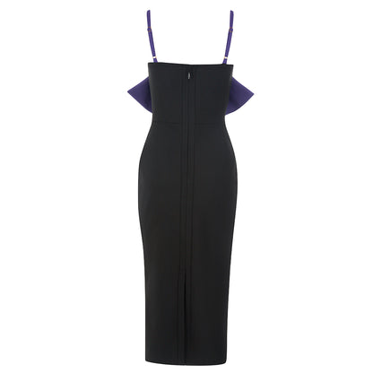 Bow Detail Midi Dress Purple Black V8717