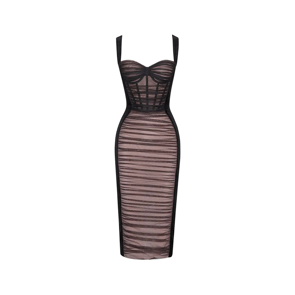 Bustier Structured Mesh Midi Dress HV8998