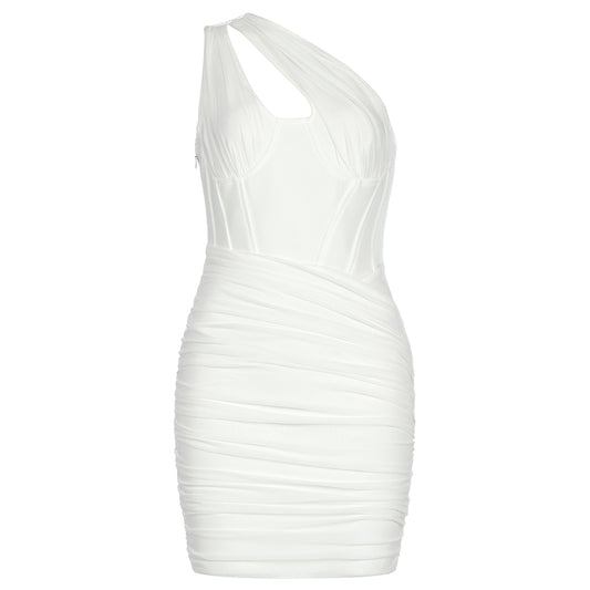 One Shoulder Draped Corset Dress White HV7705