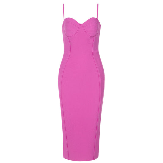 Bustier Detail Midi Dress Hot Pink V8746