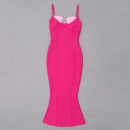 Bustier Detail Fluted Midi Dress Hot Pink HV8550