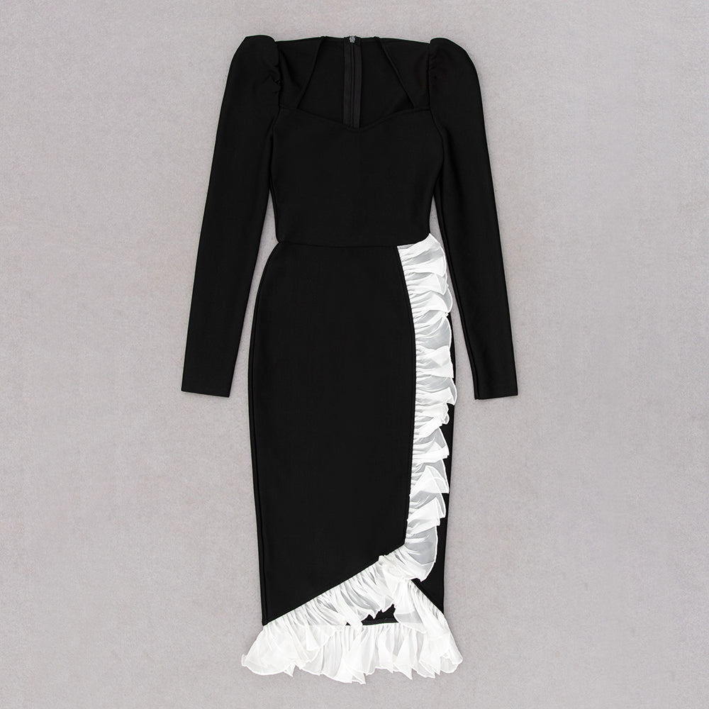 Long Sleeve Ruffle Detail Midi Dress HV8991