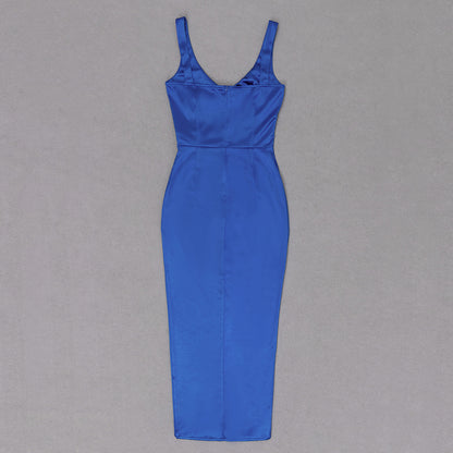 Draped Midi Silk Dress Blue HV8475