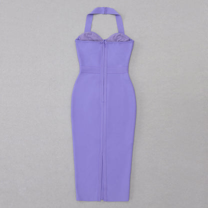 Halter Bustier Midi Dress Purple HV8768